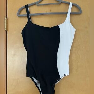 TORY BURCH Colorblocked Logo Tank One Piece Swimsuit